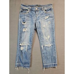 Almost Famous Distressed Boyfriend Jeans Light Wash Denim Crop Ripped Size 7